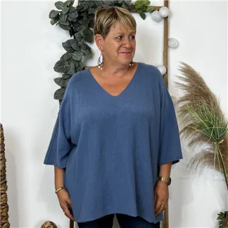 K865- Pull loose Crop-Top (Gt) 🇮🇹 (bleu indigo)