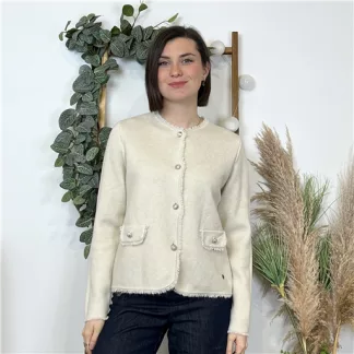 K609- Gilet Effiloché (Tu) (beige)