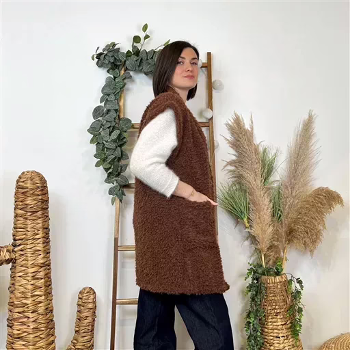 K673- Gilet sherpa (Tu) (marron) – Image 3
