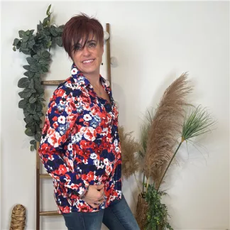 L582- Blouse “By one” fleurs (T36-T40) (rouge)