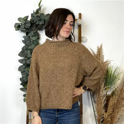 K764- Pull Col cheminée Maille Bouclette 🇮🇹 (camel)