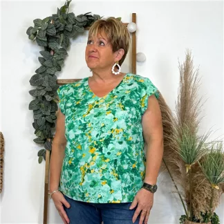 L500- Top By One Fleurs Pastel (T40-T48) (vert céladon)