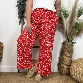 L829- Pantalon Palazzo By One (T40-T48) (rouge)