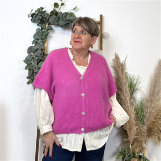 K590- Gilet boutons fantaisies (Gu) (fuchsia)