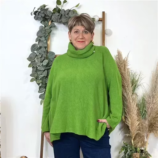 J972- Pull Col roulé uni (Gt) (vert anis) – Image 5