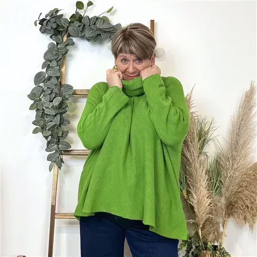 J972- Pull Col roulé uni (Gt) (vert anis) – Image 2