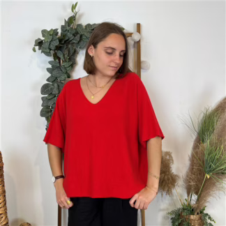 K560- Pull loose Crop-Top (Tu) (rouge)