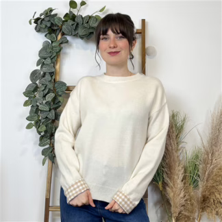 K645- Pull "Vichy" Version Féminin (Tu) (beige)