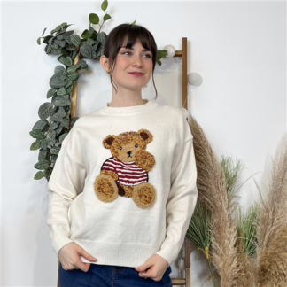 K598- Pull Ourson "Version Féminin" (Tu) (ecru)