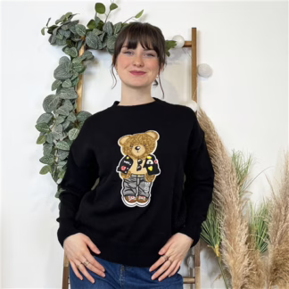 K601- Pull Ourson "Version Féminin" (Tu) (noir)