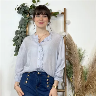 K603- Blouse unie Soie 30% (Tu) (bleu ciel)