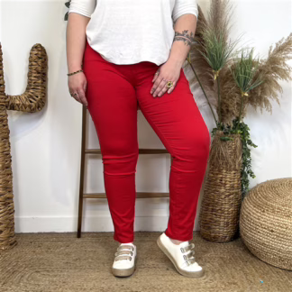 N294- Jean coupe Slim Voggo (T42-T50) (rouge)