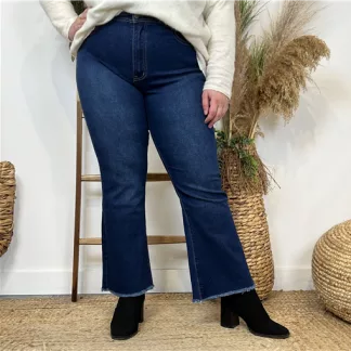 N011- Jean Bootcut éffiloché (T42-T50) (denim foncé)