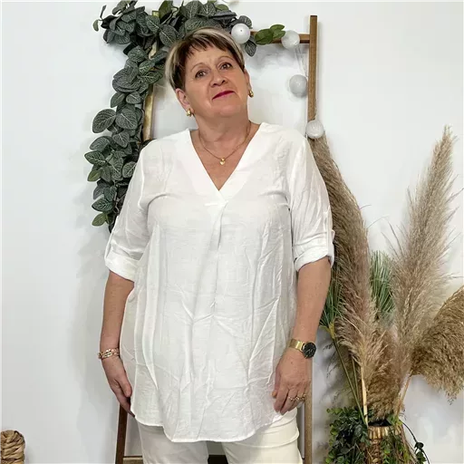 Z774- Blouse unie Christy (T44-T52) (blanc) – Image 4