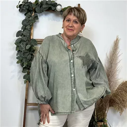 Z333- Chemise Loose étoilée ⭐ (Gt) (kaki) – Image 6