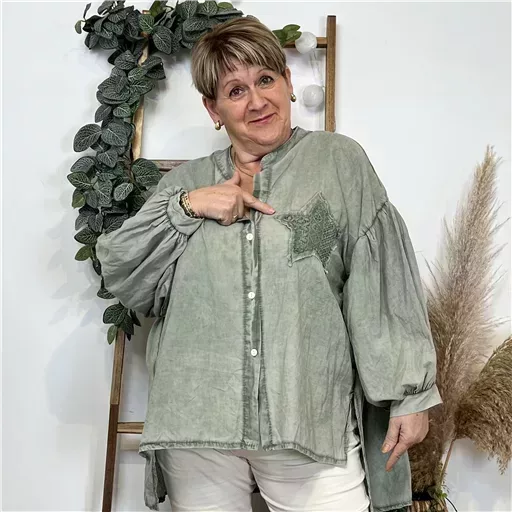 K801- Chemise Loose étoilée ⭐ (Gt) (kaki)