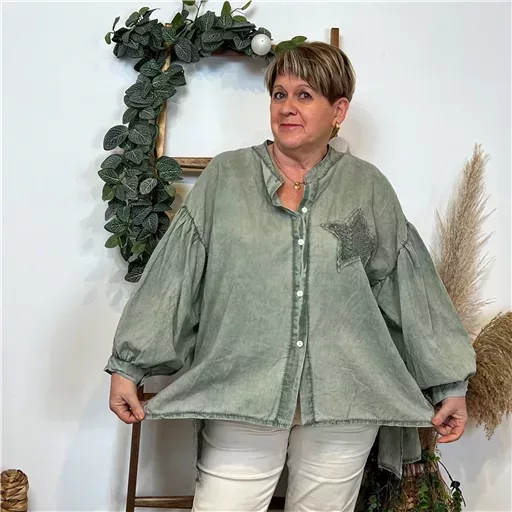 Z333- Chemise Loose étoilée ⭐ (Gt) (kaki) – Image 4