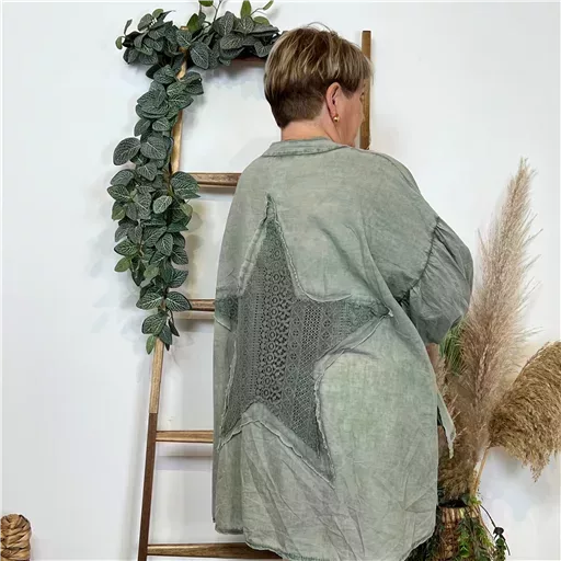 Z333- Chemise Loose étoilée ⭐ (Gt) (kaki) – Image 3