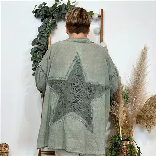 Z333- Chemise Loose étoilée ⭐ (Gt) (kaki) – Image 8