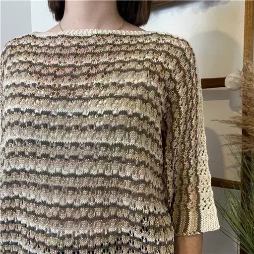 K101- Pull rayé Lurex (Tu) 🇮🇹 (marron) – Image 5