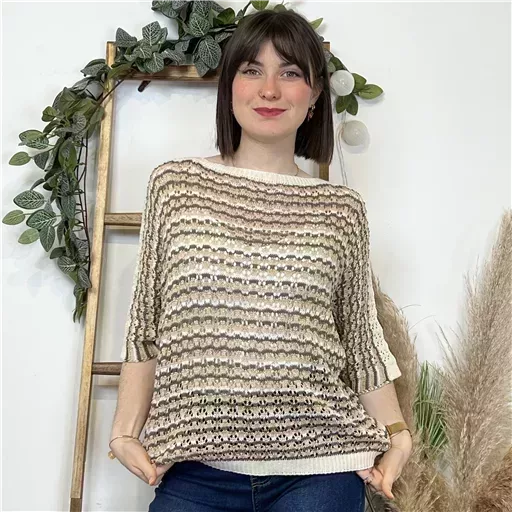 K101- Pull rayé Lurex (Tu) 🇮🇹 (marron) – Image 3