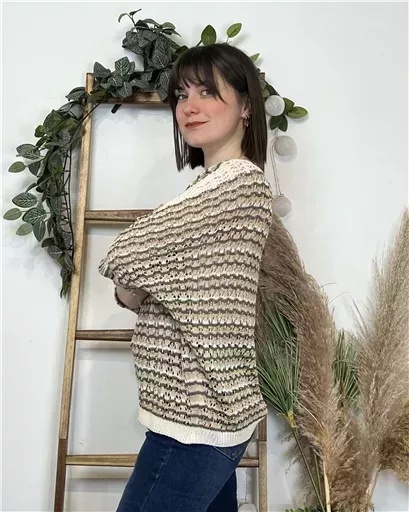 K491- Pull rayé Lurex (Tu) 🇮🇹 (marron)