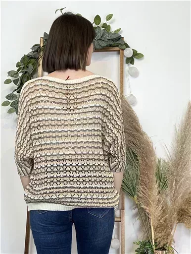 K101- Pull rayé Lurex (Tu) 🇮🇹 (marron) – Image 4