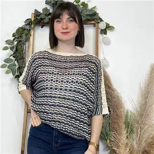 K491- Pull rayé Lurex (Tu) 🇮🇹 (marine)