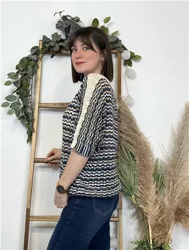 K101- Pull rayé Lurex (Tu) 🇮🇹 (marine) – Image 3