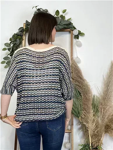 K101- Pull rayé Lurex (Tu) 🇮🇹 (marine) – Image 4