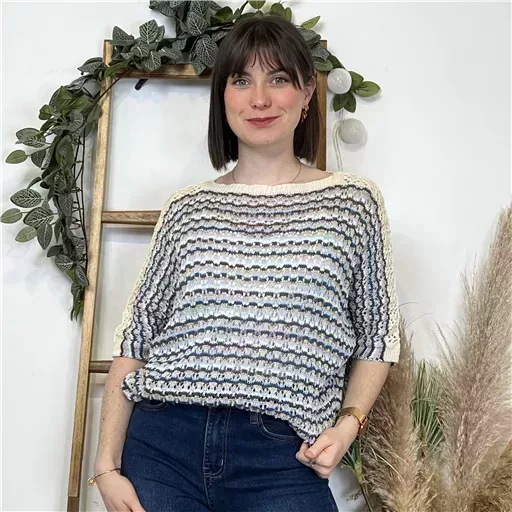 K491- Pull rayé Lurex (Tu) 🇮🇹 (bleu ciel)