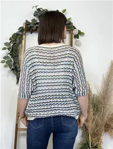 K101- Pull rayé Lurex (Tu) 🇮🇹 (bleu ciel) – Image 4