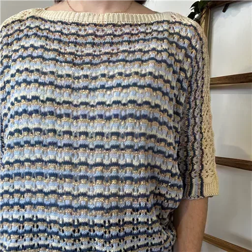 K101- Pull rayé Lurex (Tu) 🇮🇹 (bleu ciel) – Image 5