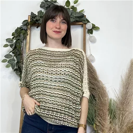 K491- Pull rayé Lurex (Tu) 🇮🇹 (kaki)