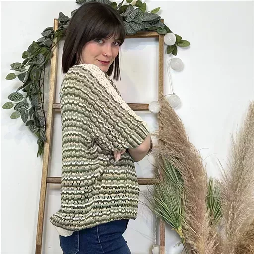 K101- Pull rayé Lurex (Tu) 🇮🇹 (kaki) – Image 3