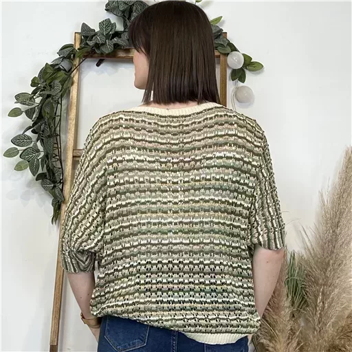 K101- Pull rayé Lurex (Tu) 🇮🇹 (kaki) – Image 4