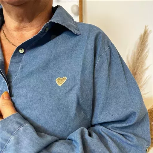 K470- Chemise coton « By One » (T40-T48) (bleu jeans) – Image 5