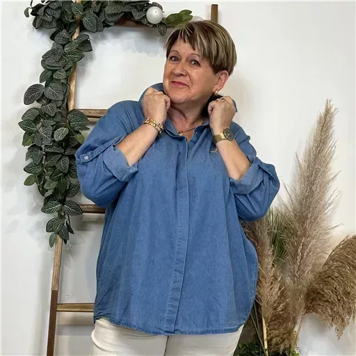 K470- Chemise coton « By One » (T40-T48) (bleu jeans) – Image 3