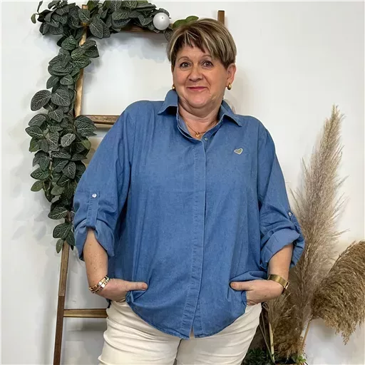 K470- Chemise coton « By One » (T40-T48) (bleu jeans) – Image 8