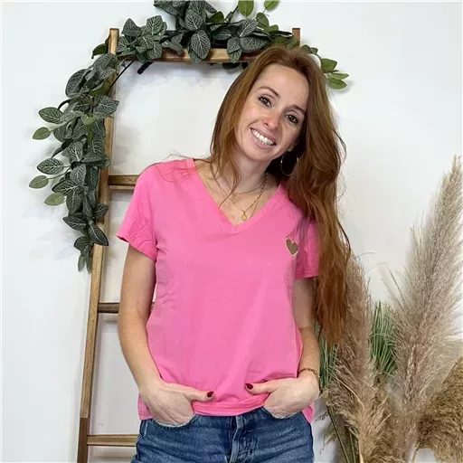 K504- T-shirt Coeur (T36-T40) 🤎 (fuchsia)