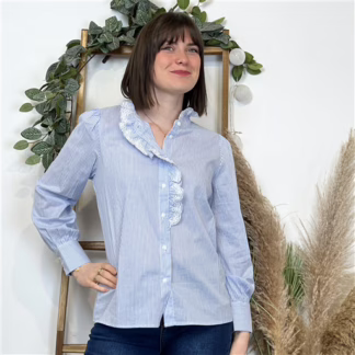 K460- Chemise rayée "Maëlle" (T36-T38) (bleu ciel)