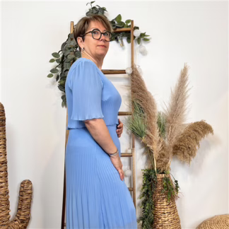 K510- Robe Plissée unie (TU) 🇮🇹 (bleu ciel)