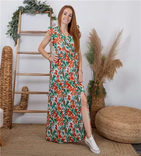 K320- Robe longue feuilles (T36-T40) (rouge) – Image 6