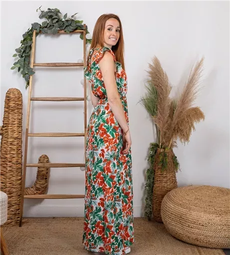 K320- Robe longue feuilles (T36-T40) (rouge) – Image 3