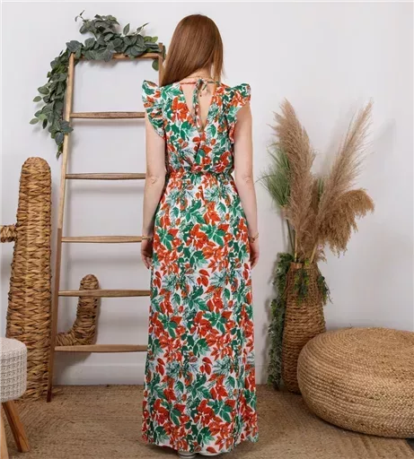 K320- Robe longue feuilles (T36-T40) (rouge) – Image 4