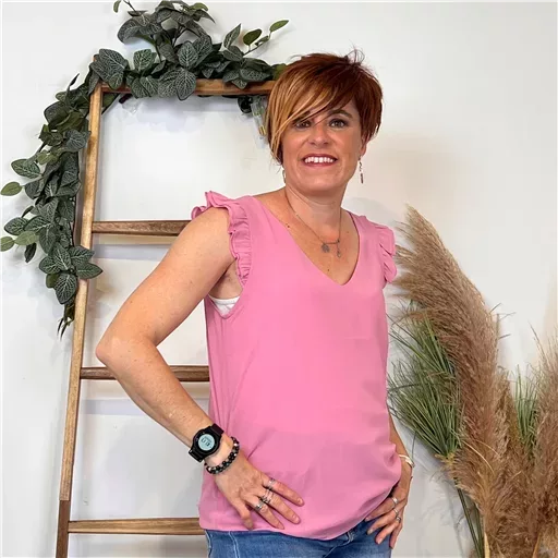 N087- Blouse unie By One (T36-T38) (rose bébé) – Image 2