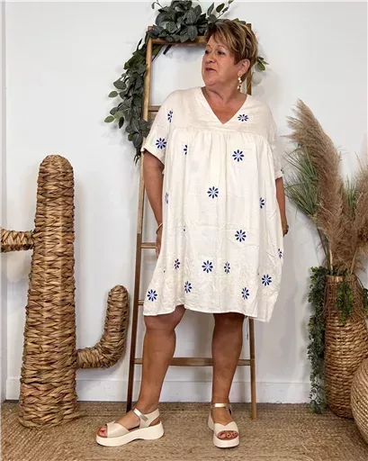 K144- Robe-Short Imprimée (T40-T48) (ecru) – Image 3