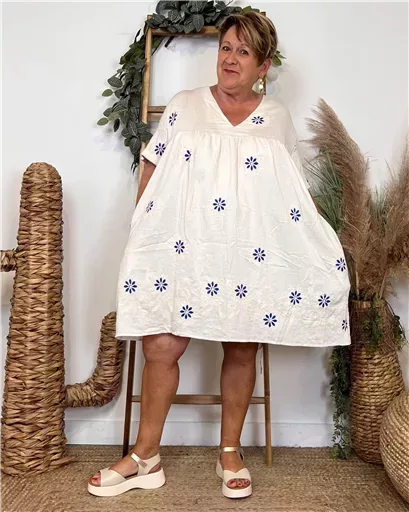 K144- Robe-Short Imprimée (T40-T48) (ecru) – Image 5