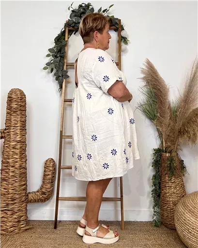 K144- Robe-Short Imprimée (T40-T48) (ecru) – Image 6