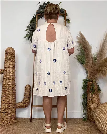 K144- Robe-Short Imprimée (T40-T48) (ecru) – Image 7